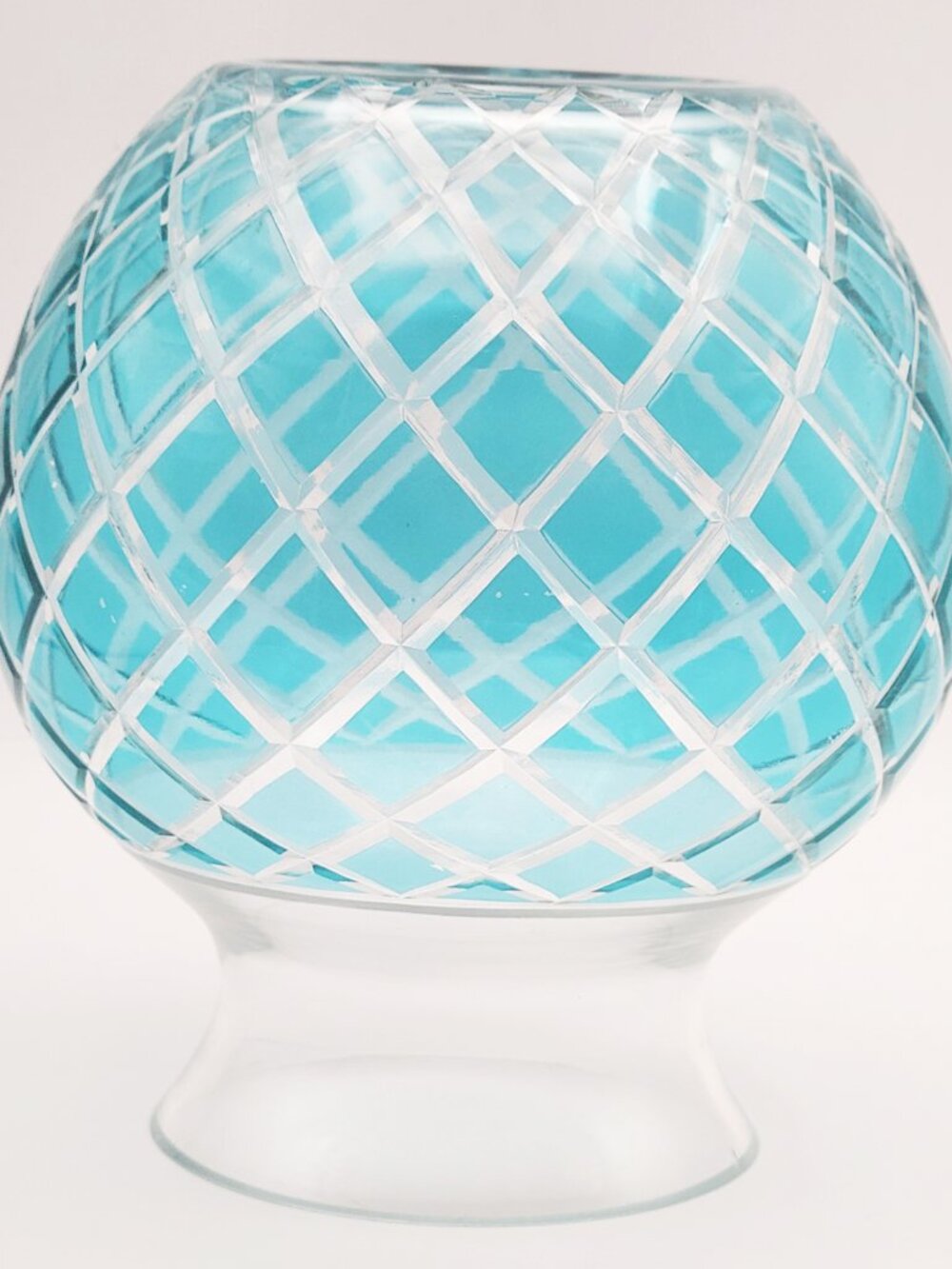 FTD Older Glass Flower Vase Aqua Teal Blue Quilted Pattern 6.5" H - Picture 6 of 10